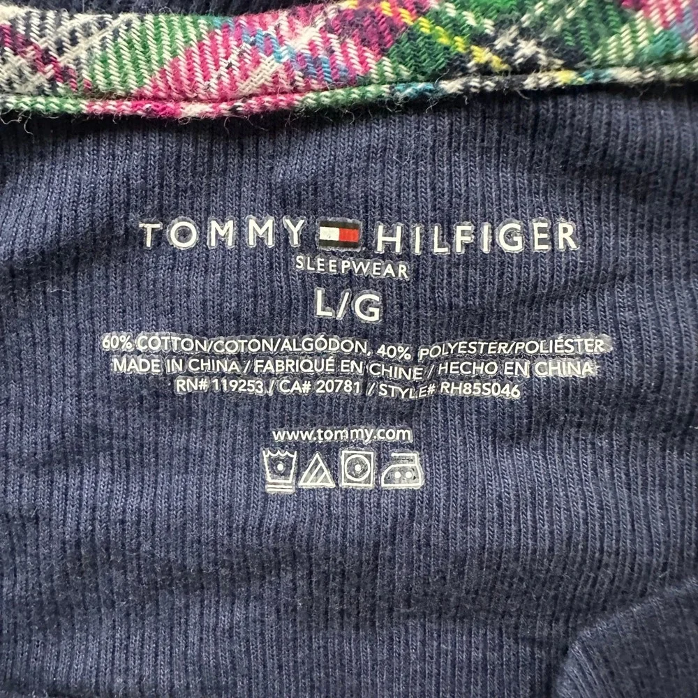 Tommy Hilfiger Sleepwear Shirt Womens Size L Blue Ribbed Long Sleeve Lounge Top